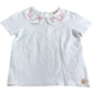 Girls White Top 5-6 Years Peter Pan Collar Embroidered Bow