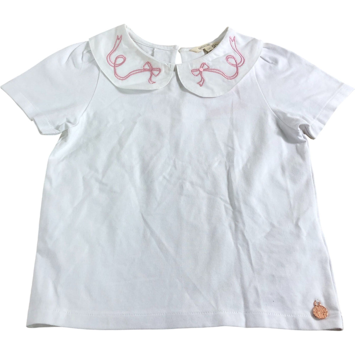 Girls White Top 5-6 Years Peter Pan Collar Embroidered Bow