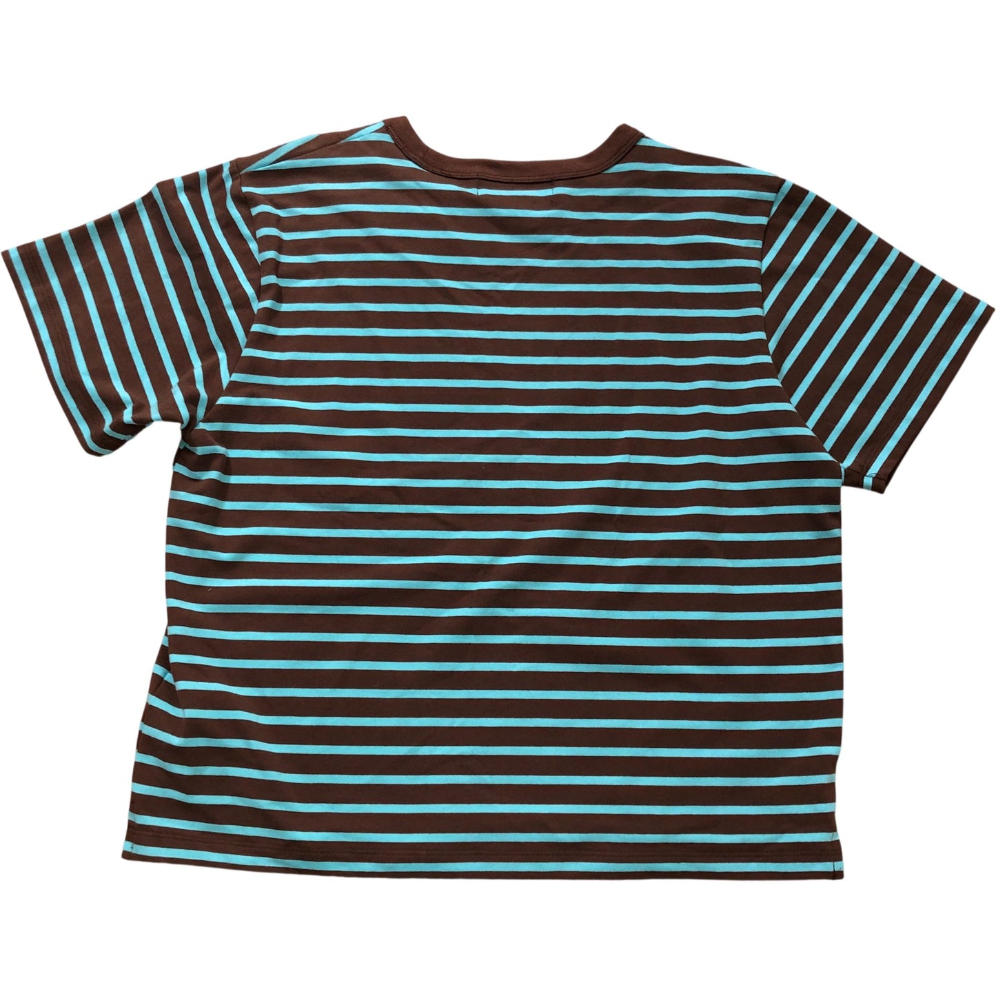 General Idea Striped T-Shirt M Cropped Casual Brown & Blue Cotton Short Sleeve