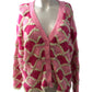 River Island Bright Pink Knitted Cardigan XS Womens Geometric Design Soft Fabric