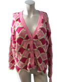 River Island Bright Pink Knitted Cardigan XS Womens Geometric Design Soft Fabric