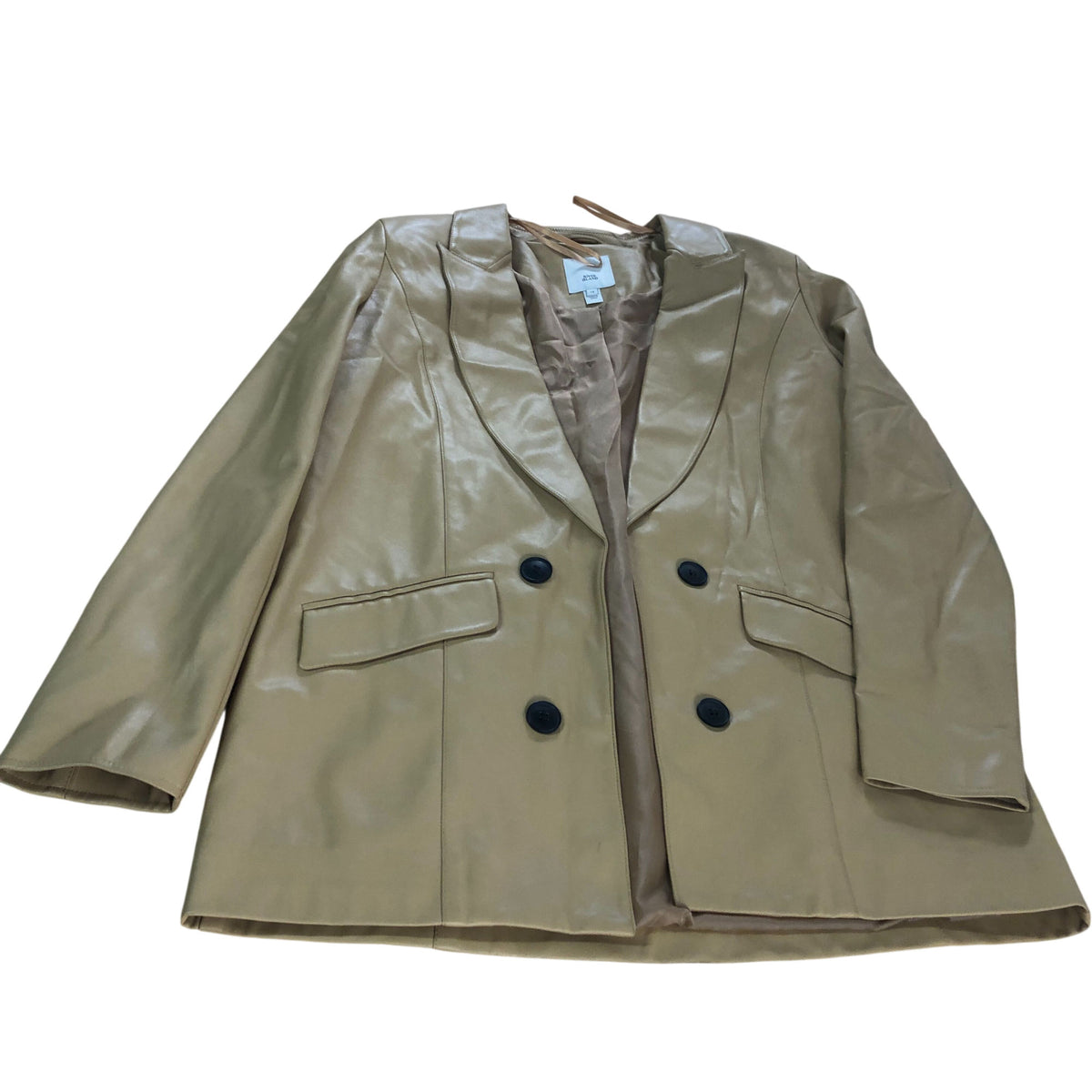 River Island Double Breasted Blazer UK12 Women's Beige Faux Leather