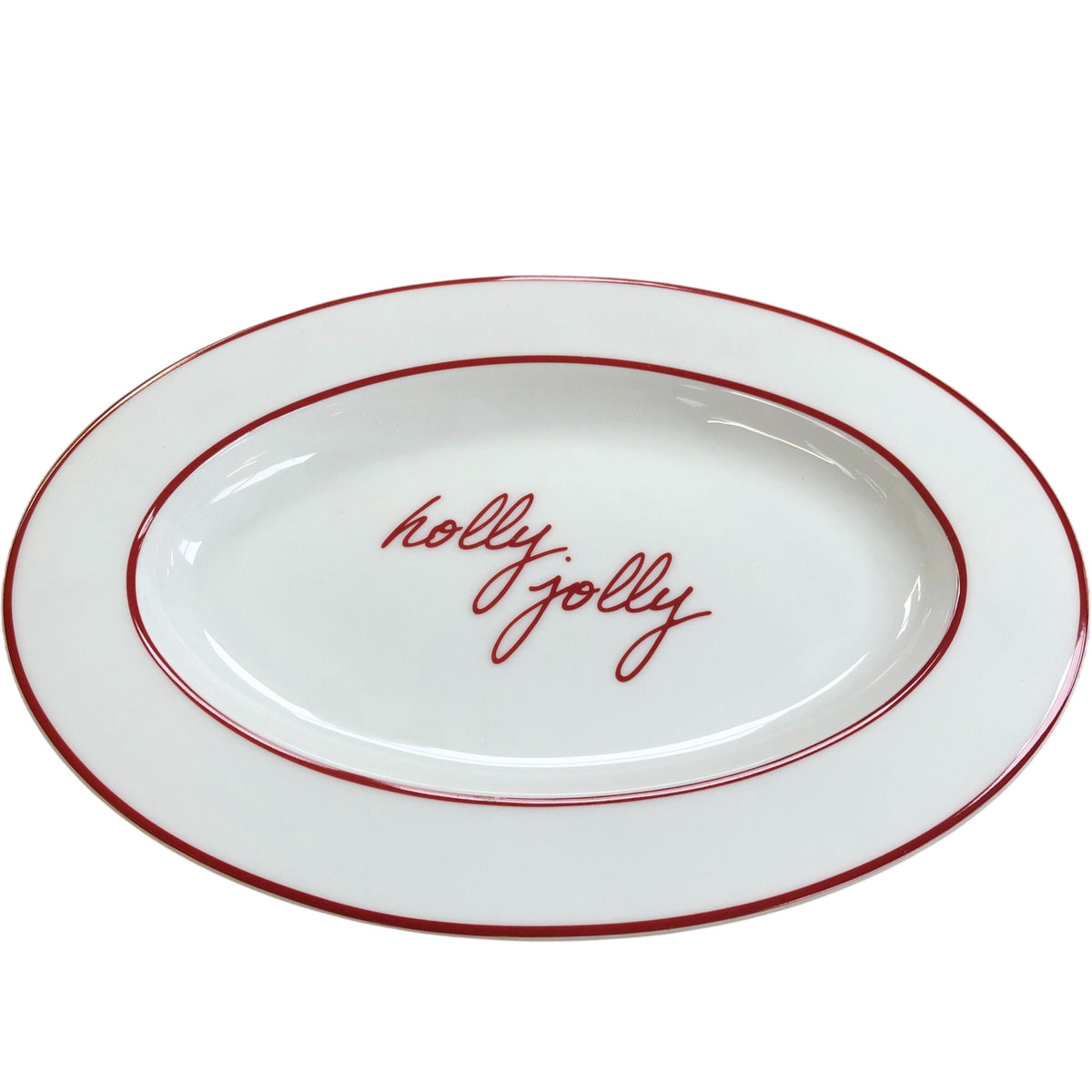 Holly Jolly Serving Platter And Bowl Set Red Trim Dishware Home Décor