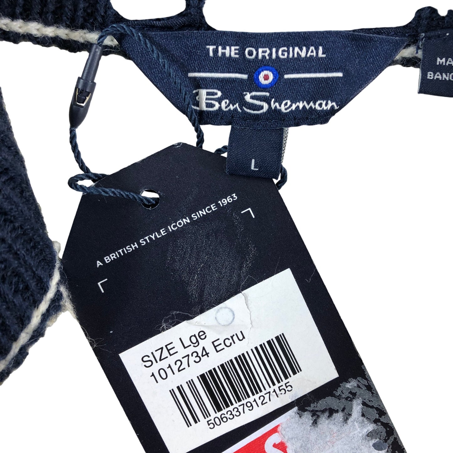 Ben Sherman Ecru Zip Neck Sweater L Men's Pullover Knit Top Classic Style