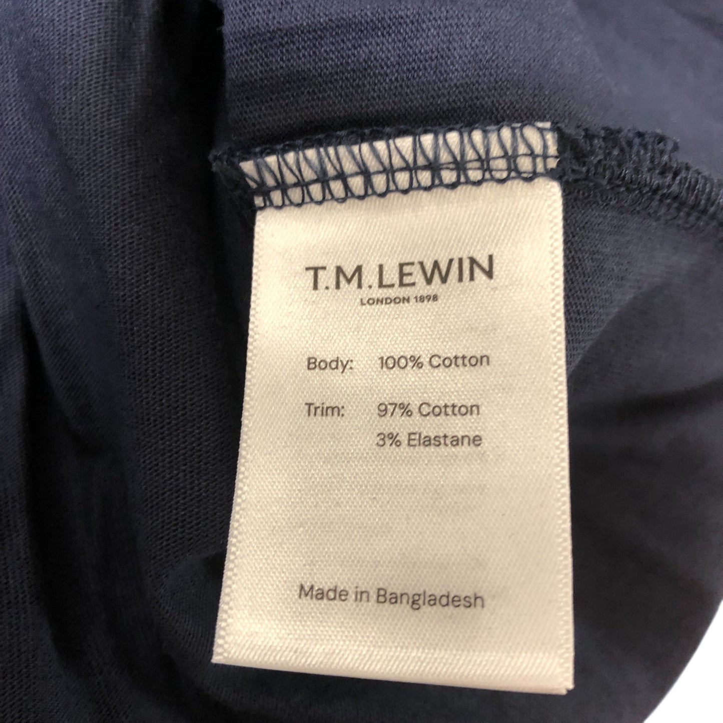 T.M. Lewin XL Men's Navy Blue Cotton T-Shirt Casual Short Sleeve Top
