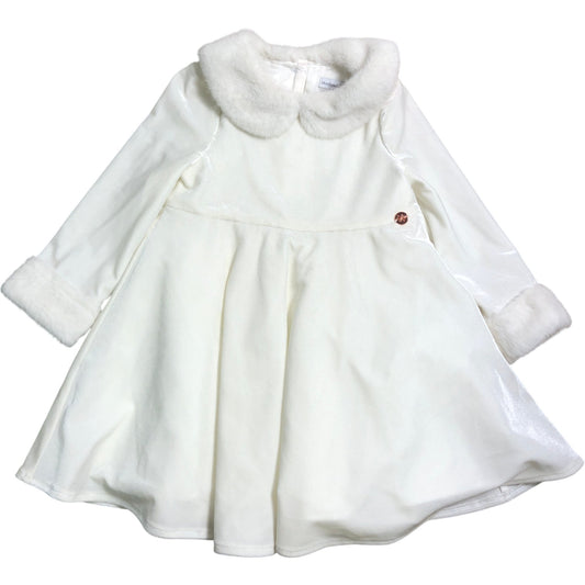 Angel & Rocket Girls White Dress 9-12 Months Faux Fur Trim Long Sleeve Elegant
