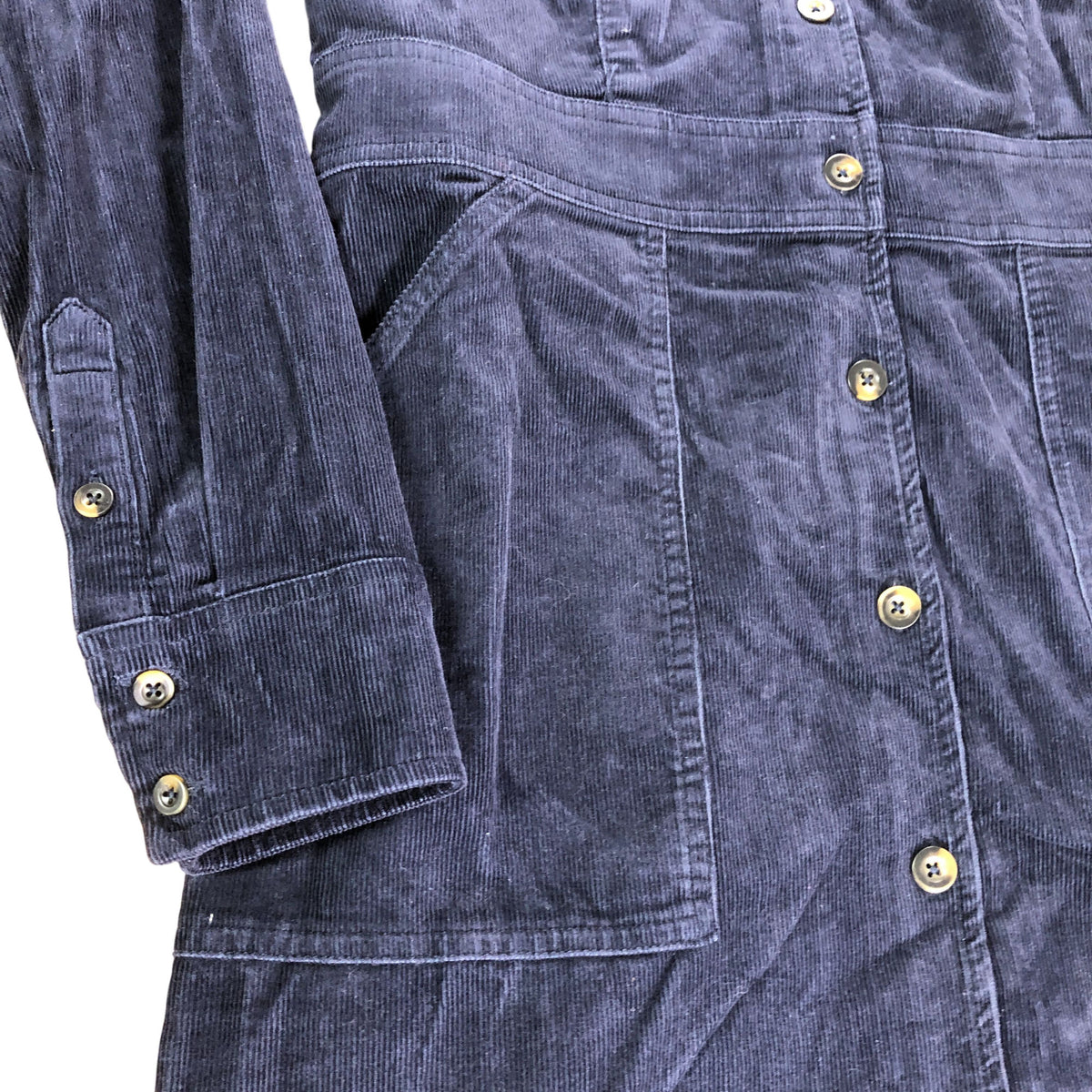 Corduroy Shirt Dress UK14R Women's Long Sleeve Dark Navy