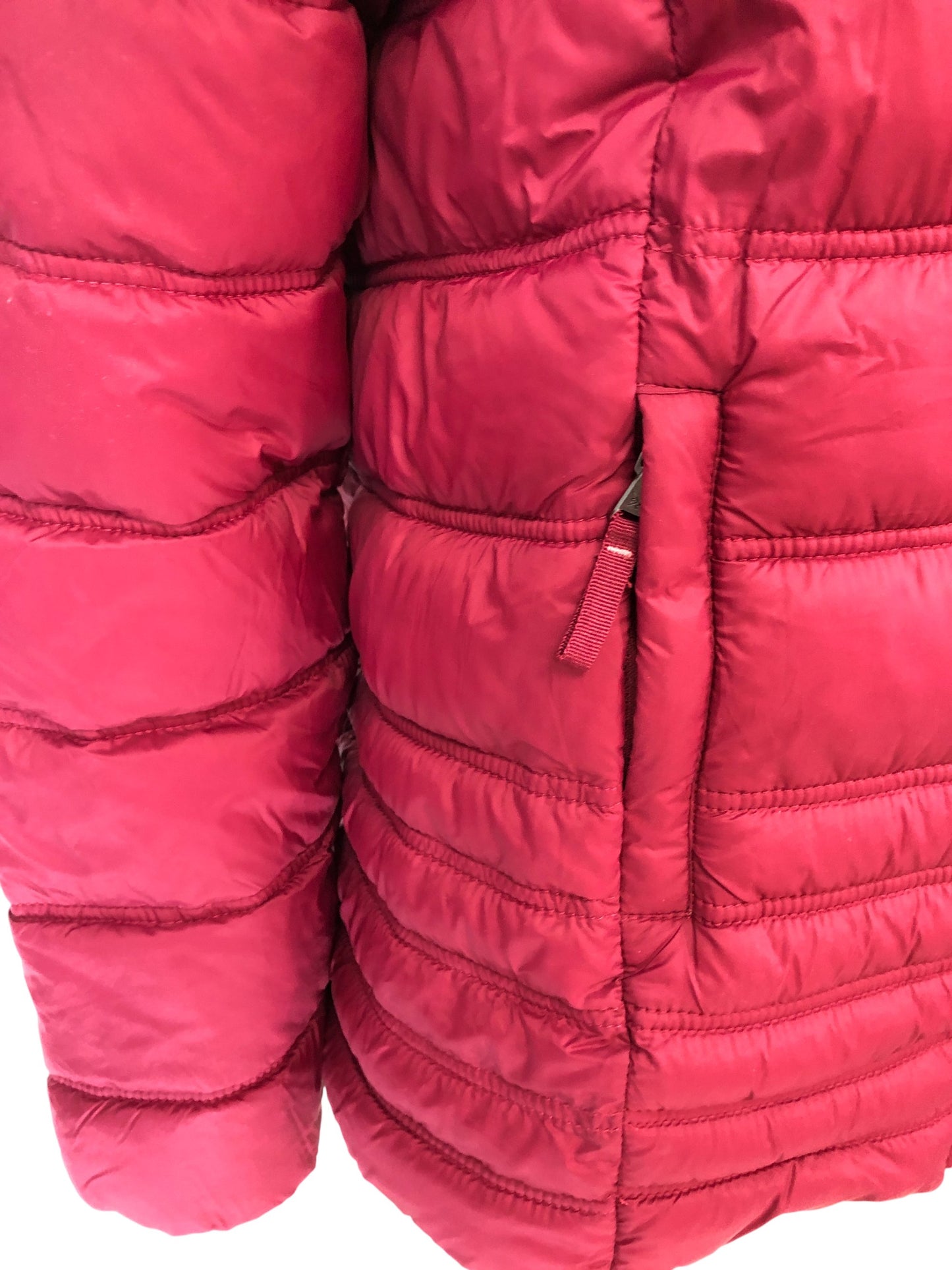 Branded Puffer Jacket Women's Hooded Burgundy Quilted Size 10