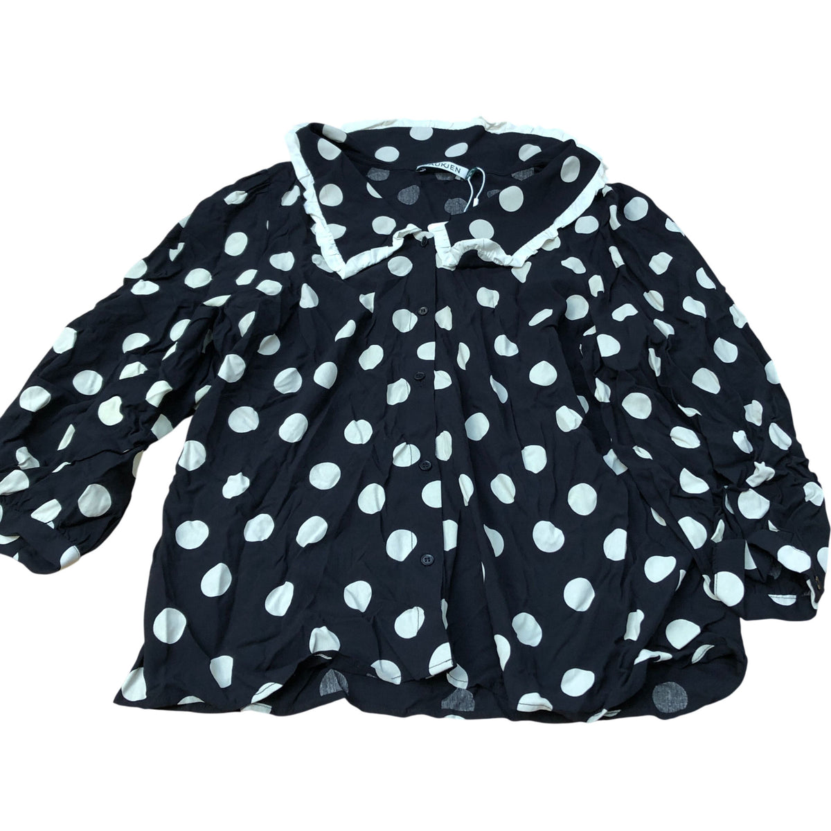 Baukjen Black Polka Dot Blouse Size UK16 Women's Ruffled Collar Eco Viscose