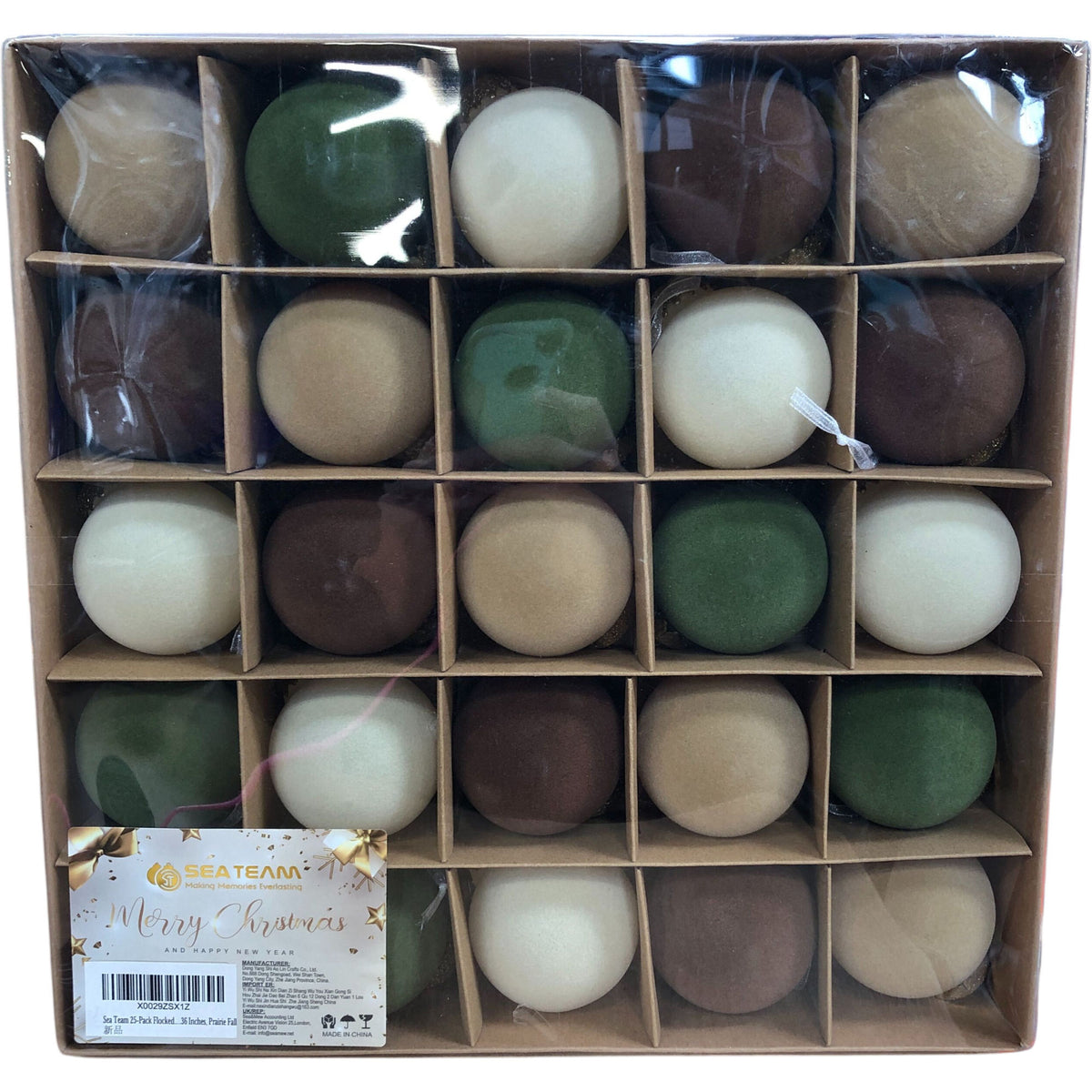 Sea Team 25-Pack Flocked Velvet Baubles 60mm Prairie Fall