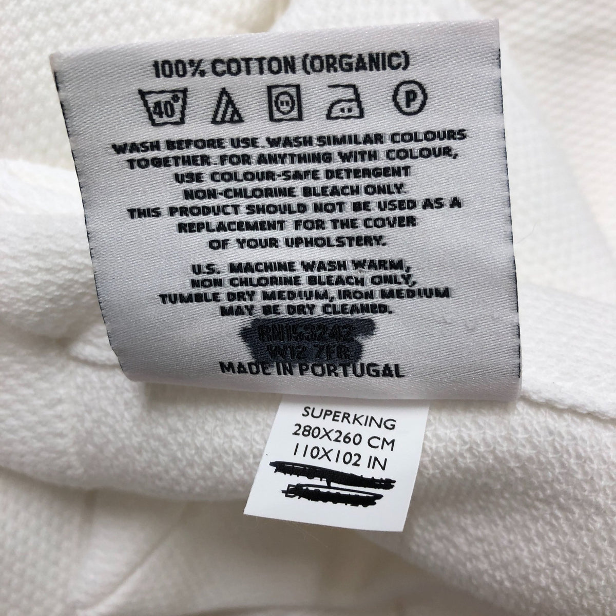 Superking Organic Cotton Blanket 280x260cm White Soft Textured Throw