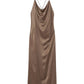 Lilah Satin Cowl Neck Maxi Dress in Mink UK Size 8
