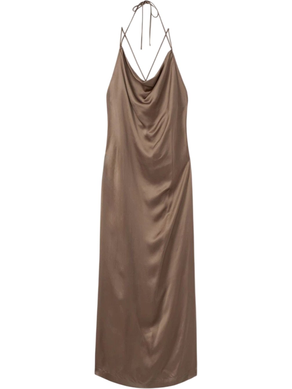 Lilah Satin Cowl Neck Maxi Dress in Mink UK Size 8
