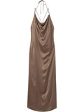 Lilah Satin Cowl Neck Maxi Dress in Mink UK Size 8