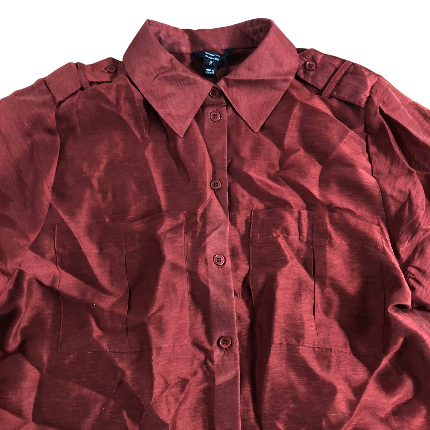 River Island Women's Blouse Size 10 Rust Long Sleeve With Button Details