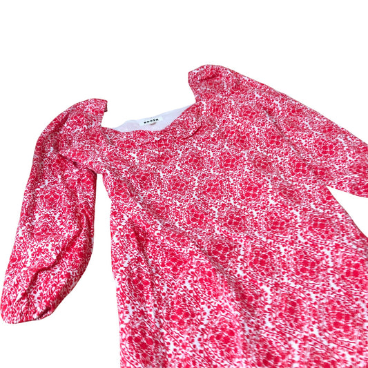 Floral Print Dress Women's Long Sleeve Red Linen Blend UK18