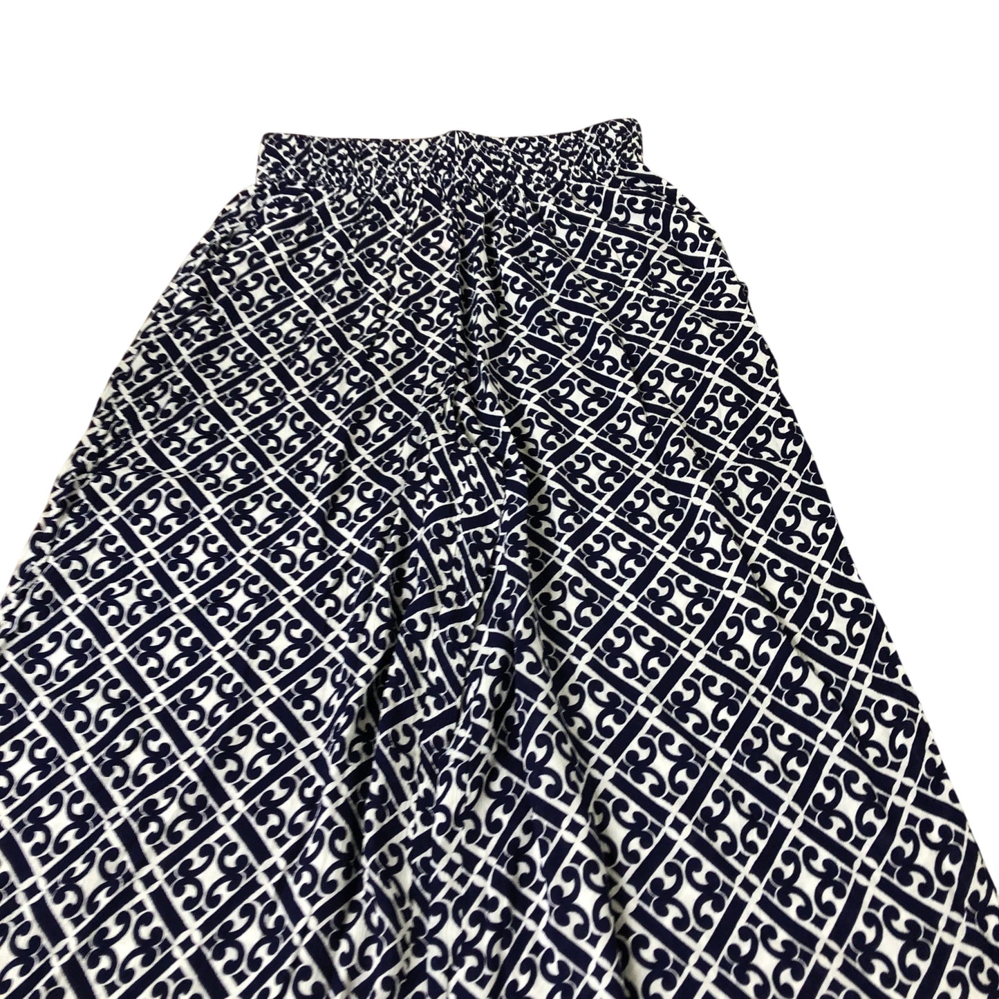 Boden Wide Leg Trousers Women's Viscose Navy Blue Patterned Summer Pants UK12