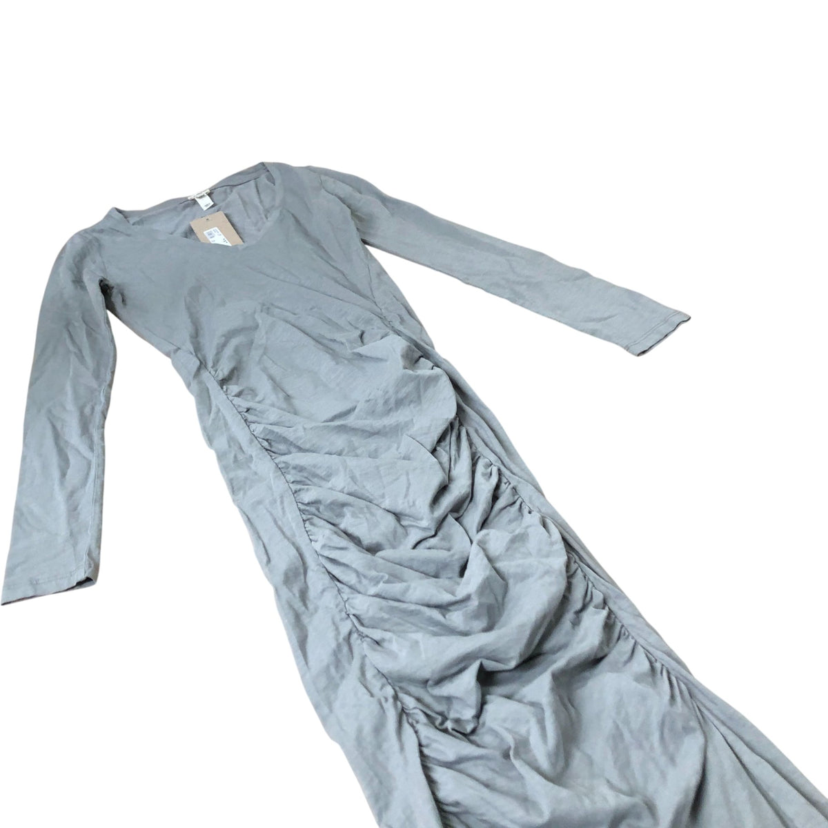 River Island Long Sleeve Wrap Maxi Dress Women's Grey Ruched Design UK8