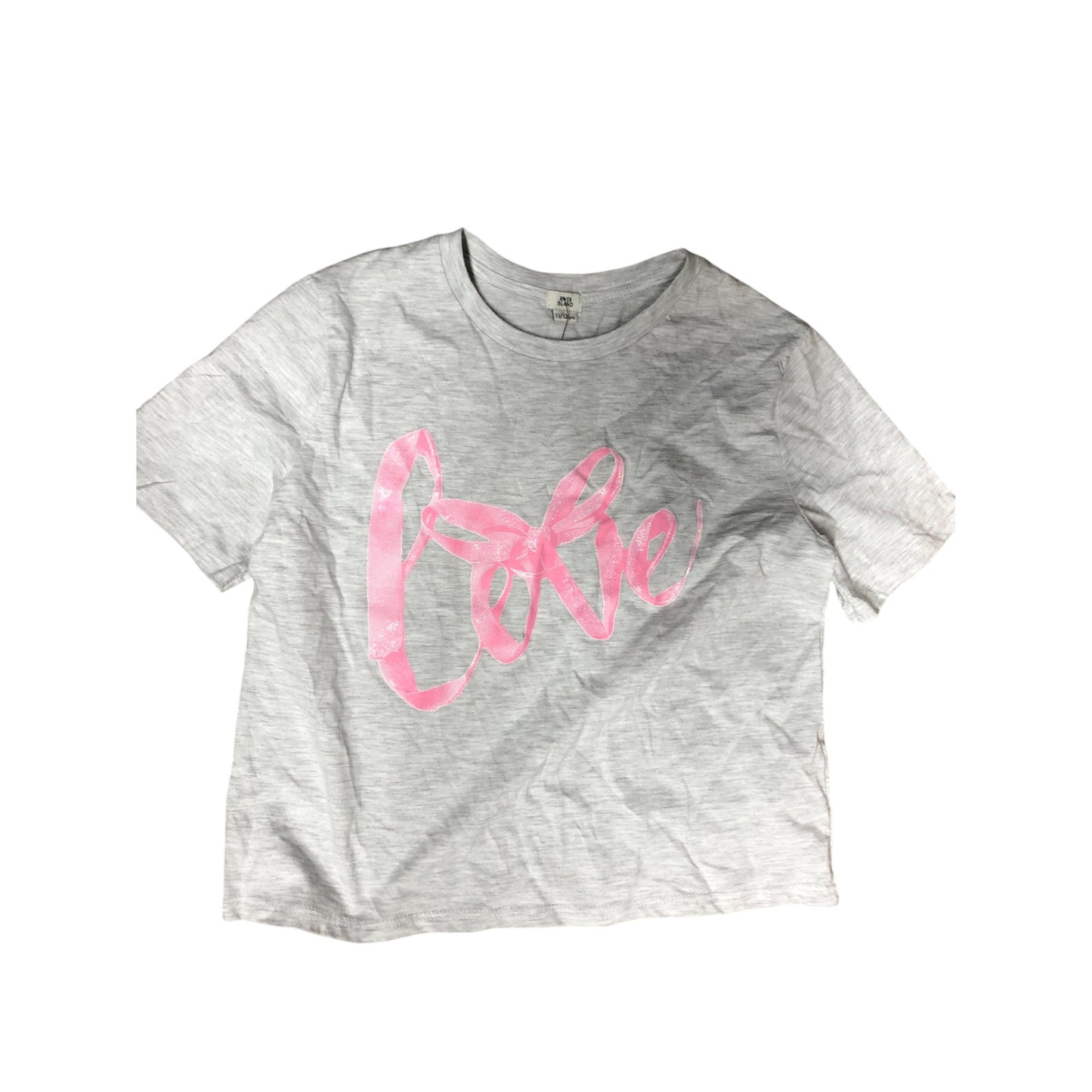 River Island Grey Love Print T-Shirt 11-12Yrs Girls Casual Short Sleeve Top