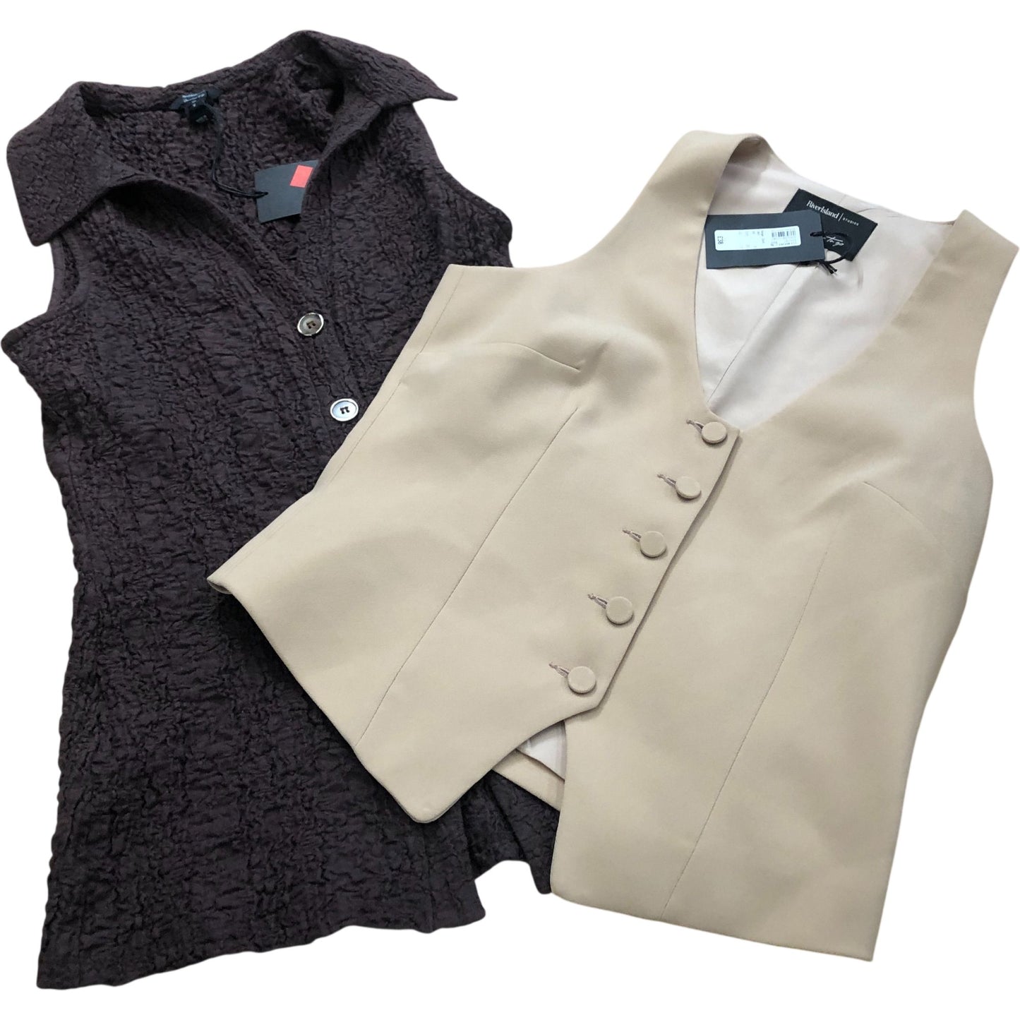 River Island Vests Stylish Button Up Layering Vests Women's Brown UK6 Bundle