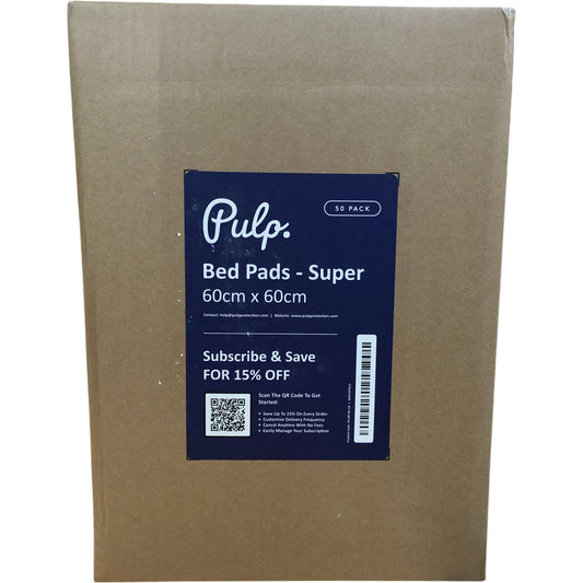 Pulp Bed Pads Super 60cm x 60cm 50 Pack Disposable Incontinence Aids
