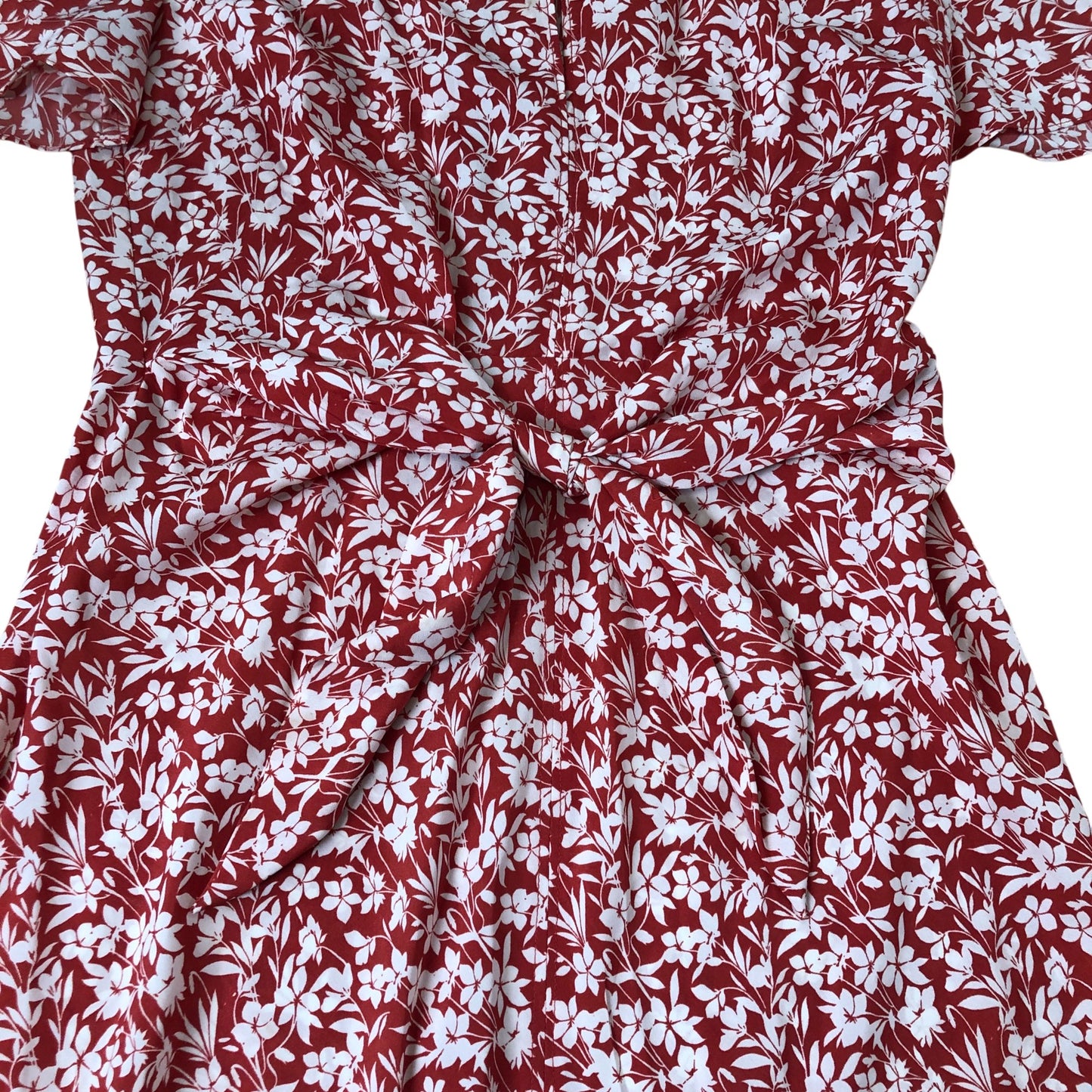 Lauren Ralph Lauren Floral Dress Size 6 Women's Red White Short Sleeve Tie
