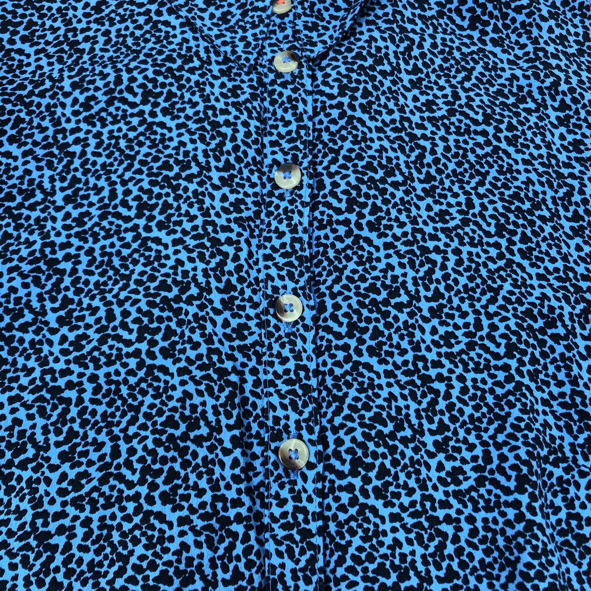 Blue Animal Print Long Sleeve Shirt Women's 100% Viscose Size 12