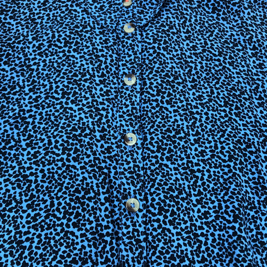 Blue Animal Print Long Sleeve Shirt Women's 100% Viscose Size 12