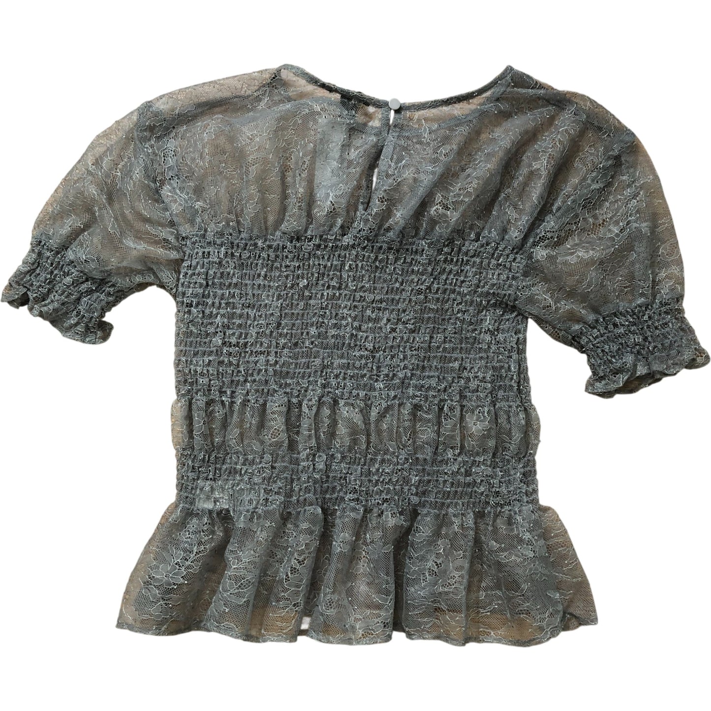 River Island Size 8 Women's Grey Lace Smock Top Short Sleeve Ruffled