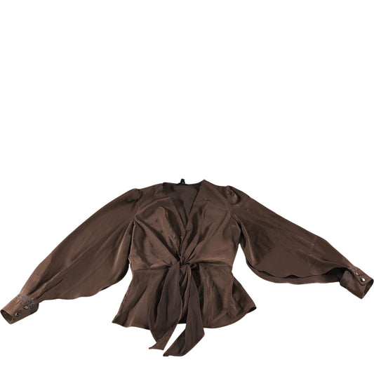 River Island Knot Front Blouse UK10 Brown Cuffed Sleeves