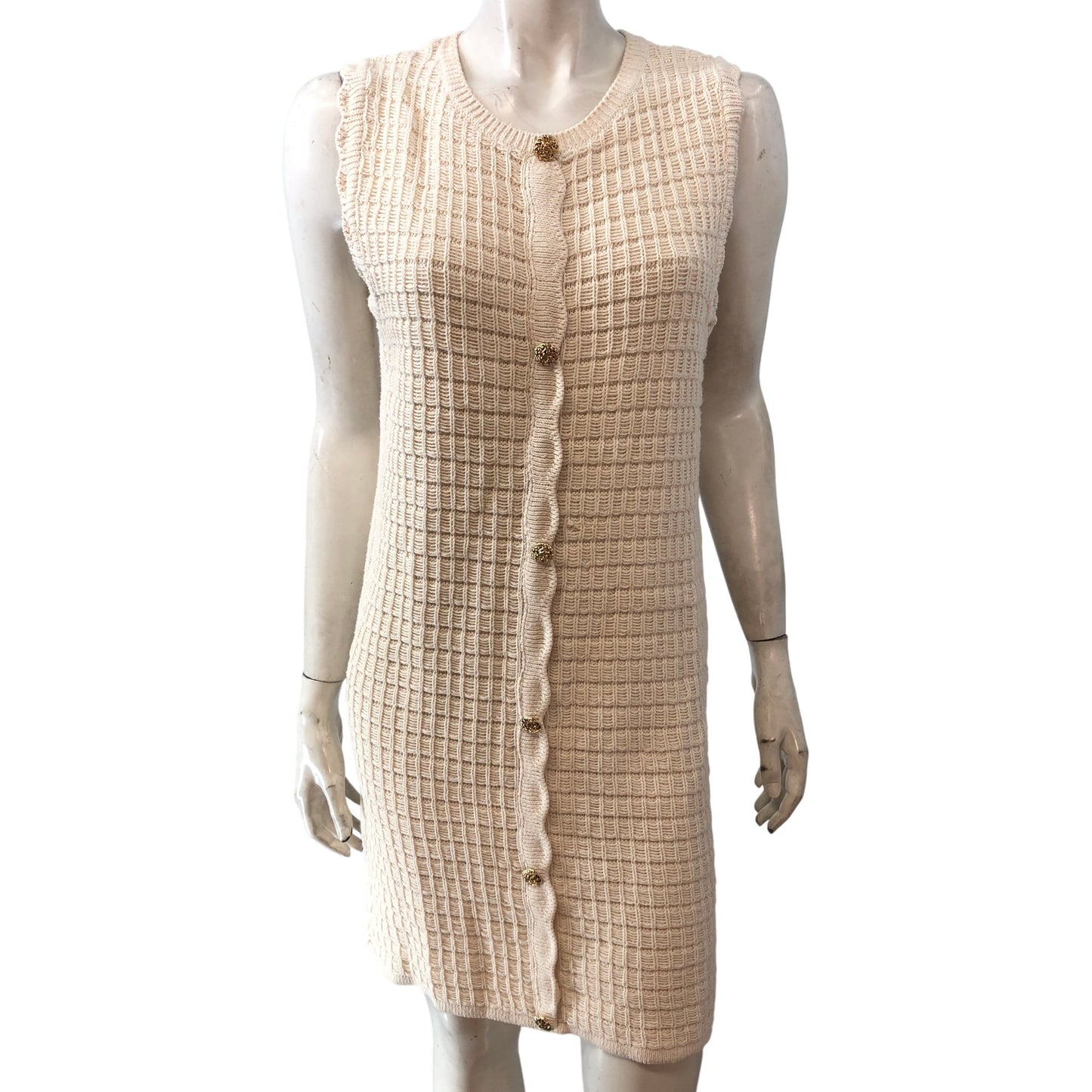 River Island cream Knitted Dress UK16-18 Women's Summer Fit Sleeveless Fashion