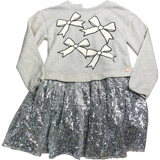 Branded Grey Bow Sweater Dress Age 10 Girls Sequin Skirt Long Sleeve