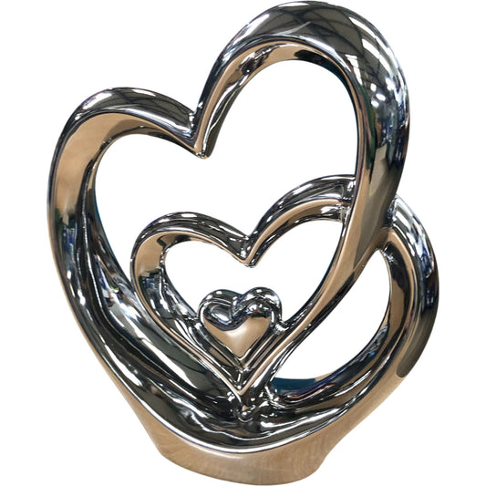 Heart Shaped Silver Decorative Figurine Home Décor Double Heart Ornament 9.5"x8"