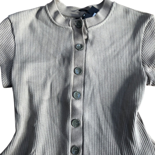 River Island Dress UK12 Women's Short Sleeve Button Front A-Line Ribbed Green