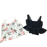 Floral Print White Tank Top And Denim Peplum Top Set Women's Size UK6