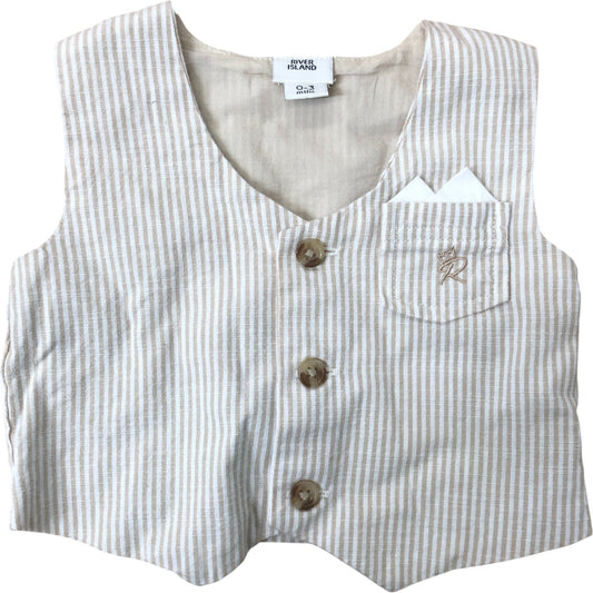 River Island Toddler Waistcoat 0-3 Months Beige Striped Cotton Button Up