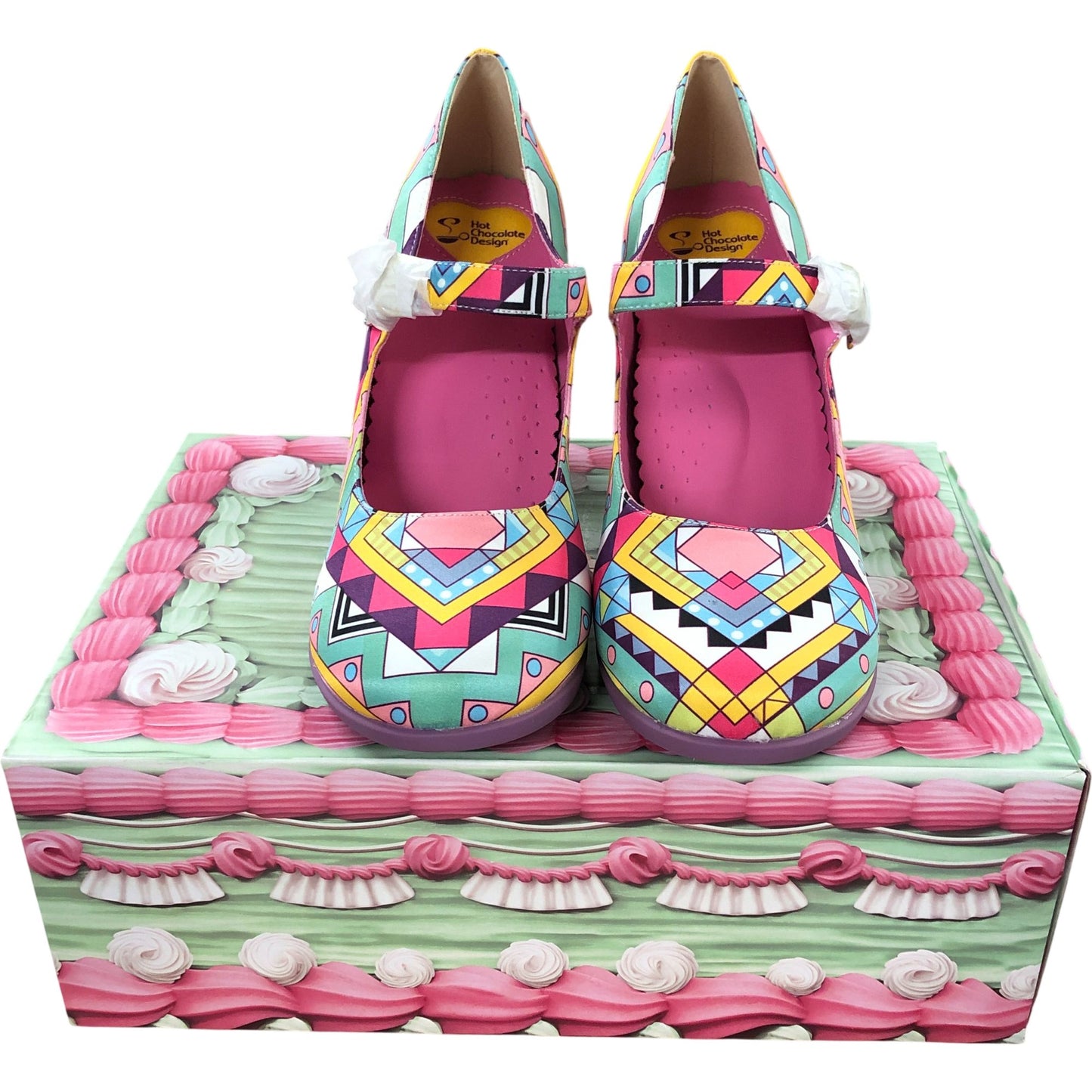 Hot Chocolate Design Geometric Heels Size UK 8 Women's Colourful Patterned Shoes