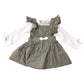 Girls Pinafore Dress With Top 6-12 Months Ruffled Long Sleeve Olive Green