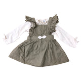 Girls Pinafore Dress With Top 6-12 Months Ruffled Long Sleeve Olive Green