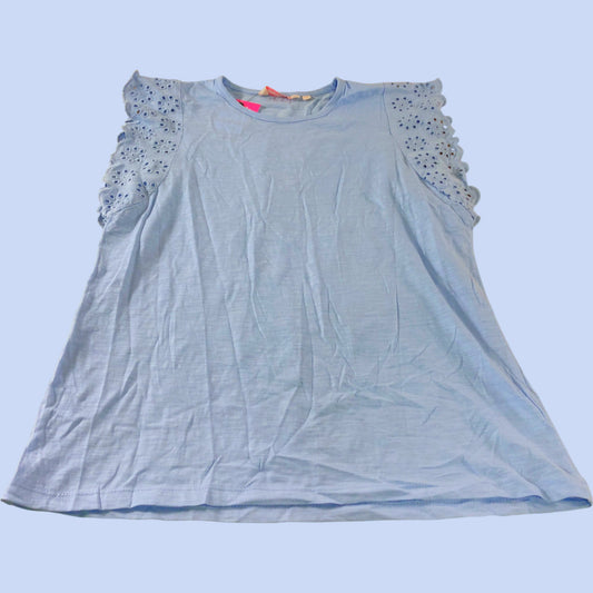 River Island Top Size 14 Light Blue Lace Sleeve Elegant Cotton Tee