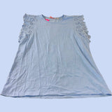 River Island Top Size 14 Light Blue Lace Sleeve Elegant Cotton Tee