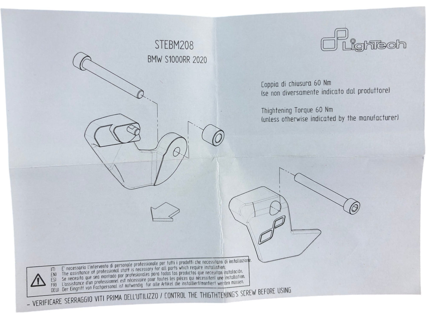 LightTech BMW S1000RR 2020 Rearset Mounting Bracket Set CNC Machined Black