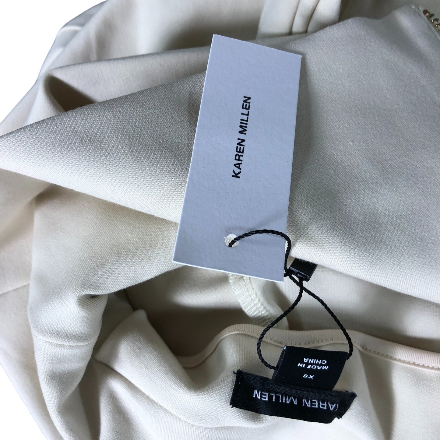 Karen Millen Cream Porté Evetage Neck Dress UK6 Women's Long Sleeve Zip Detail