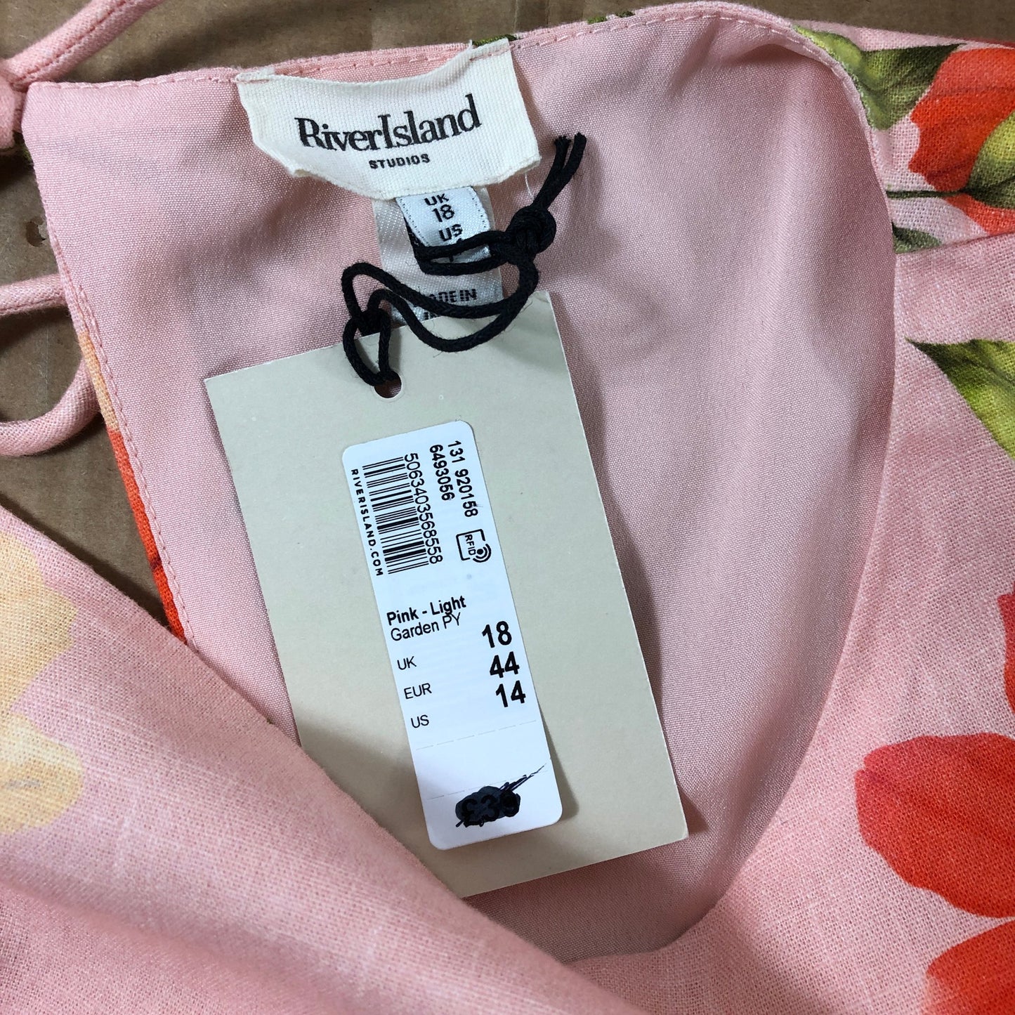 River Island Garden Dress UK18 Women's Floral Pink Sleeveless Summer Dress