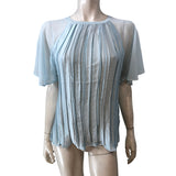River Island Women's Pleated Blouse UK12 Light Blue Short Sleeve Top