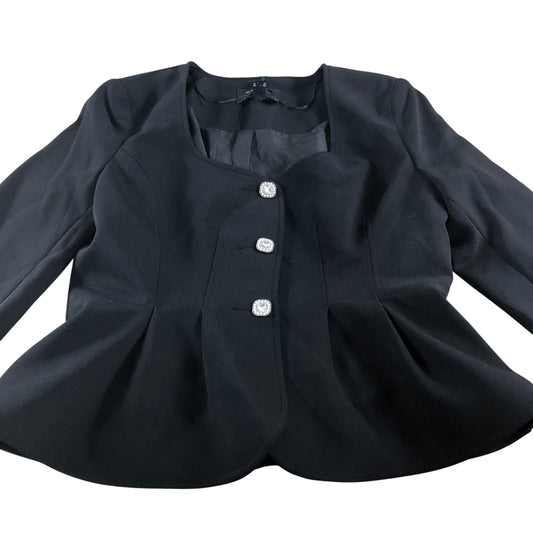 River Island Peplum Blazer UK12 Women's Black Button Detail Long Sleeve