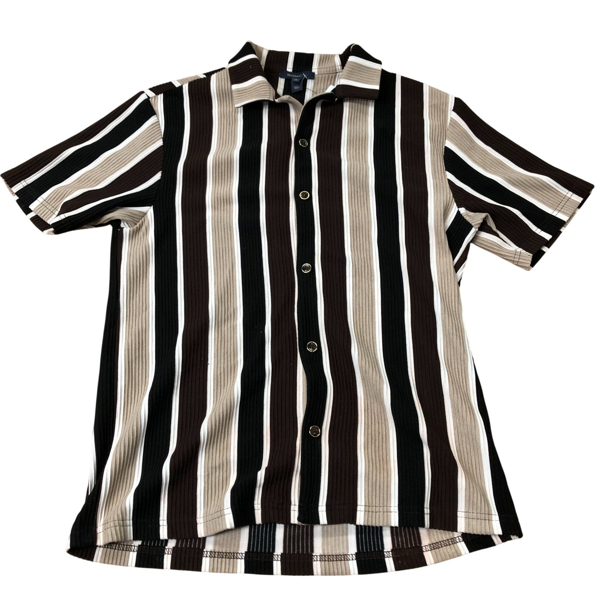 Branded Short Sleeve Casual Shirt Men's Striped Design Polyester Blend XS
