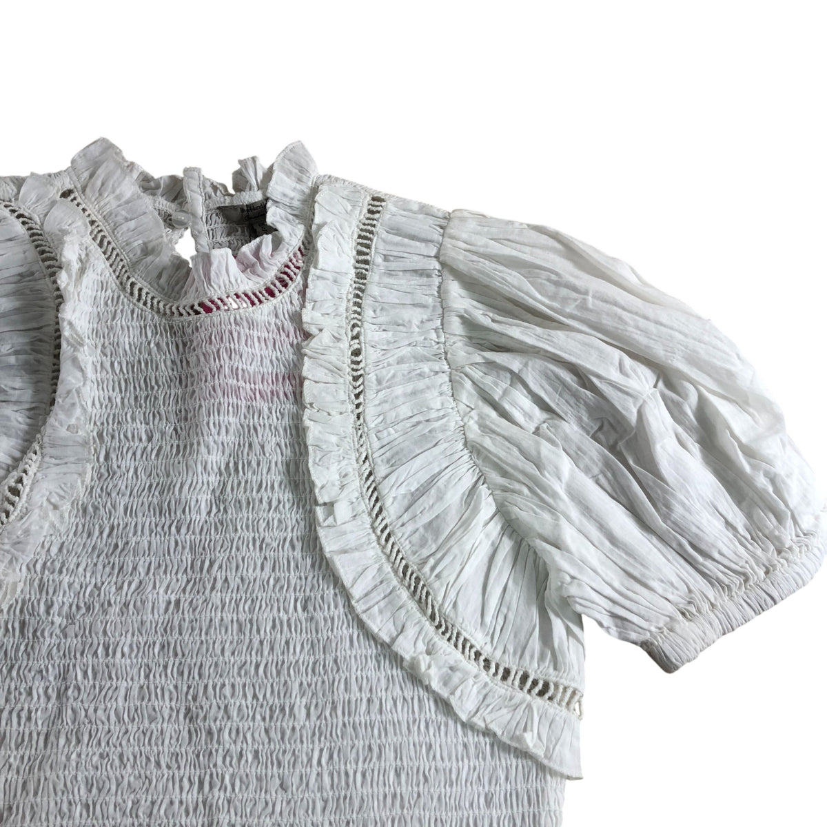 River Island Studios UK6 Women's White Smocked Top With Puff Sleeves