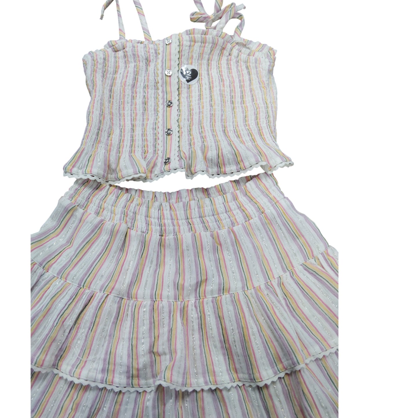 River Island 2 Piece Set Girls 9-10 Years Striped Ruffled Summer Outfit
