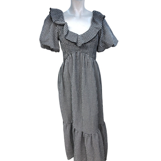 River Island Women's Black and White Gingham Maxi Dress Size M